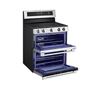 Side view of LG 30" Elec. 7.3 cu ft. Double Oven Range | Probake Convection, Air Sous-Vide, Air Fry, SelfClean, EasyClean®& Smart, Stainless, Freestanding LDEL7324YE.BSTLLCA