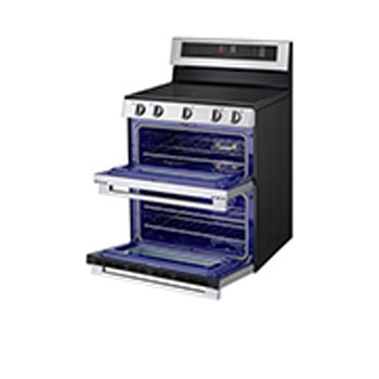 Side view of LG 30" Elec. 7.3 cu ft. Double Oven Range | Probake Convection, Air Sous-Vide, Air Fry, SelfClean, EasyClean®& Smart, Stainless, Freestanding LDEL7324YE.BSTLLCA