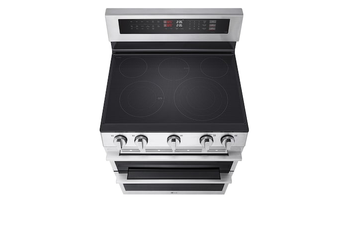 Side view of LG 30" Elec. 7.3 cu ft. Double Oven Range | Probake Convection, Air Sous-Vide, Air Fry, SelfClean, EasyClean®& Smart, Stainless, Freestanding LDEL7324YE.BSTLLCA