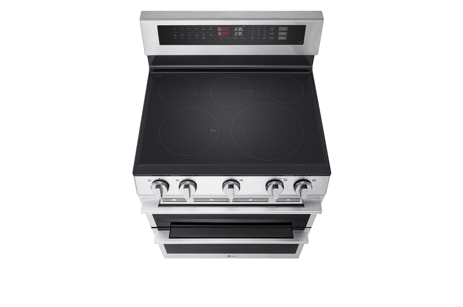 Side view of LG 30" Elec. 7.3 cu ft. Double Oven Range | Probake Convection, Air Sous-Vide, Air Fry, SelfClean, EasyClean®& Smart, Stainless, Freestanding LDEL7324YE.BSTLLCA