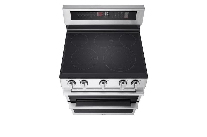 Side view of LG 30" Elec. 7.3 cu ft. Double Oven Range | Probake Convection, Air Sous-Vide, Air Fry, SelfClean, EasyClean®& Smart, Stainless, Freestanding LDEL7324YE.BSTLLCA