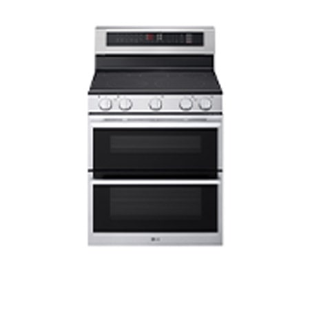 LG 30" Elec. 7.3 cu. ft. Double Oven Range Probake Convection, Air Sous-Vide, Air Fry, SelfClean, EasyClean& Smart, Stainless, Freestanding Range Hood