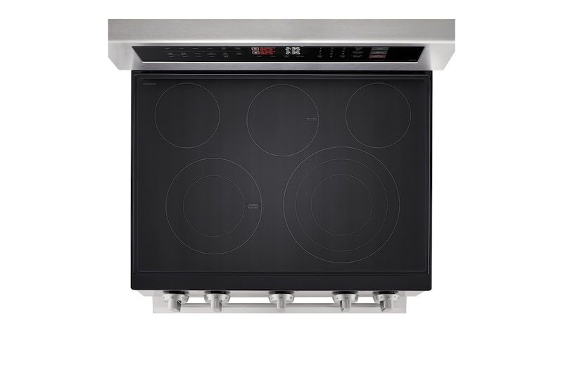 Side view of LG 30" Elec. 7.3 cu ft. Double Oven Range | Probake Convection, Air Sous-Vide, Air Fry, SelfClean, EasyClean®& Smart, Stainless, Freestanding LDEL7324YE.BSTLLCA