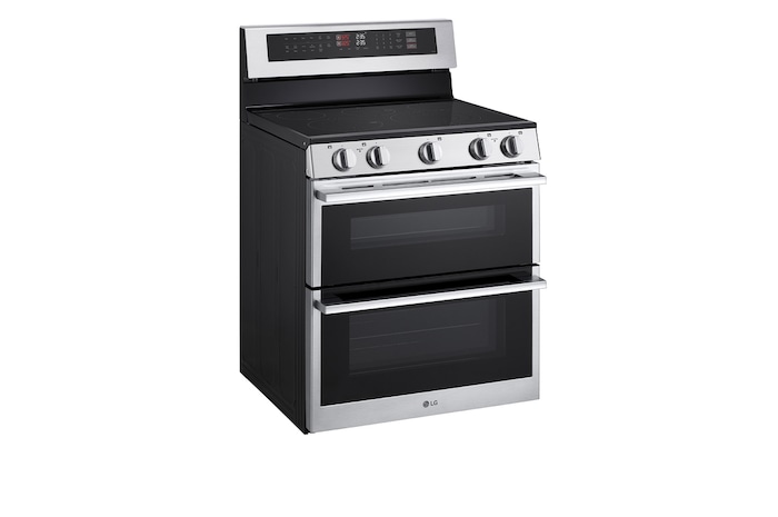 Side view of LG 30" Elec. 7.3 cu ft. Double Oven Range | Probake Convection, Air Sous-Vide, Air Fry, SelfClean, EasyClean®& Smart, Stainless, Freestanding LDEL7324YE.BSTLLCA