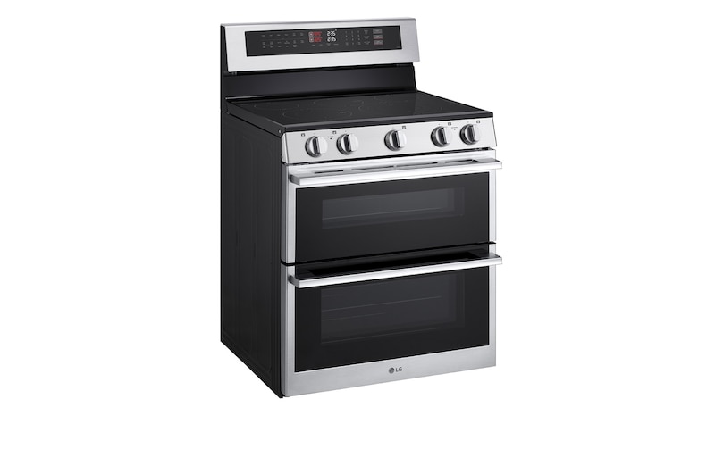 Side view of LG 30" Elec. 7.3 cu ft. Double Oven Range | Probake Convection, Air Sous-Vide, Air Fry, SelfClean, EasyClean®& Smart, Stainless, Freestanding LDEL7324YE.BSTLLCA
