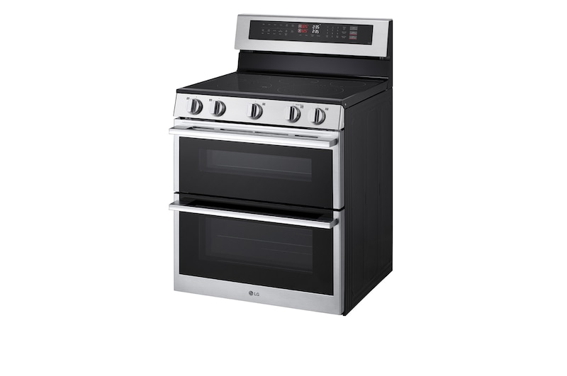 Side view of LG 30" Elec. 7.3 cu ft. Double Oven Range | Probake Convection, Air Sous-Vide, Air Fry, SelfClean, EasyClean®& Smart, Stainless, Freestanding LDEL7324YE.BSTLLCA