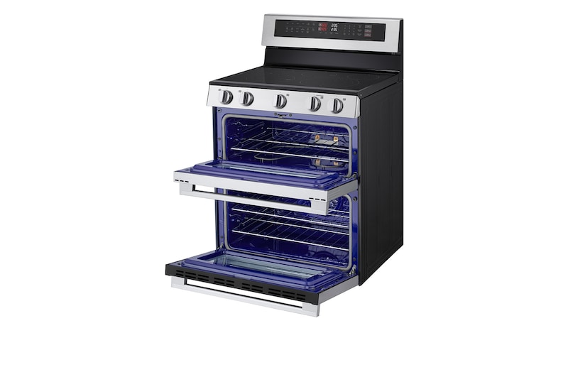 Side view of LG 30" Elec. 7.3 cu ft. Double Oven Range | Probake Convection, Air Sous-Vide, Air Fry, SelfClean, EasyClean®& Smart, Stainless, Freestanding LDEL7324YE.BSTLLCA