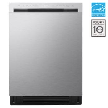 Front view of LG FlushFit™ Dishwasher | 48 dB, SteamAssist™, AutoVentDry™, 3rd Rack, Front Control, Stainless LDNFC33LS