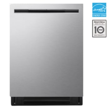 Front view of LG FlushFit™ Dishwasher | 24" 46 dB, 1-Hour Wash&Dry QuadWash® Pro, Dynamic Heat Dry™ with AutoVentDry™ Top Control, Stainless LDNPM545S