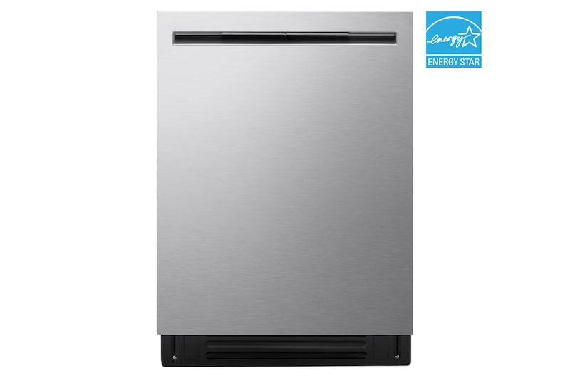 Front view of LG FlushFit™ Dishwasher | 46 dB, QuadWash® Pro, AutoVentDry™, Adj. 3rd Rack, Floor Status Indicator, Top Control, Stainless LDNPM545S