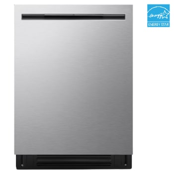 Front view of LG FlushFit™ Dishwasher | 46 dB, QuadWash® Pro, AutoVentDry™, Adj. 3rd Rack, Floor Status Indicator, Top Control, Stainless LDNPM545S