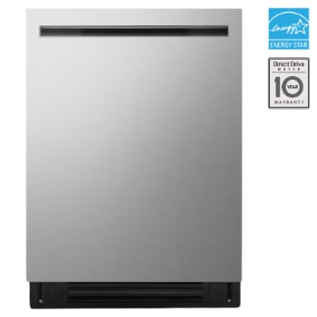 Front view of LG FlushFit™ Dishwasher | 24" 44 dB, 1-Hour Wash&Dry, QuadWash® Pro, Dynamic Heat Dry™ with AutoVentDry™ Top Control, Stainless LDNPM654S