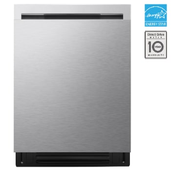 Front view of LG FlushFit™ Dishwasher | 24" 46 dB, QuadWash® Pro, AutoVentDry™, 3rd Rack, Floor Status Indicator Top Control, Stainless LDNPQ445S