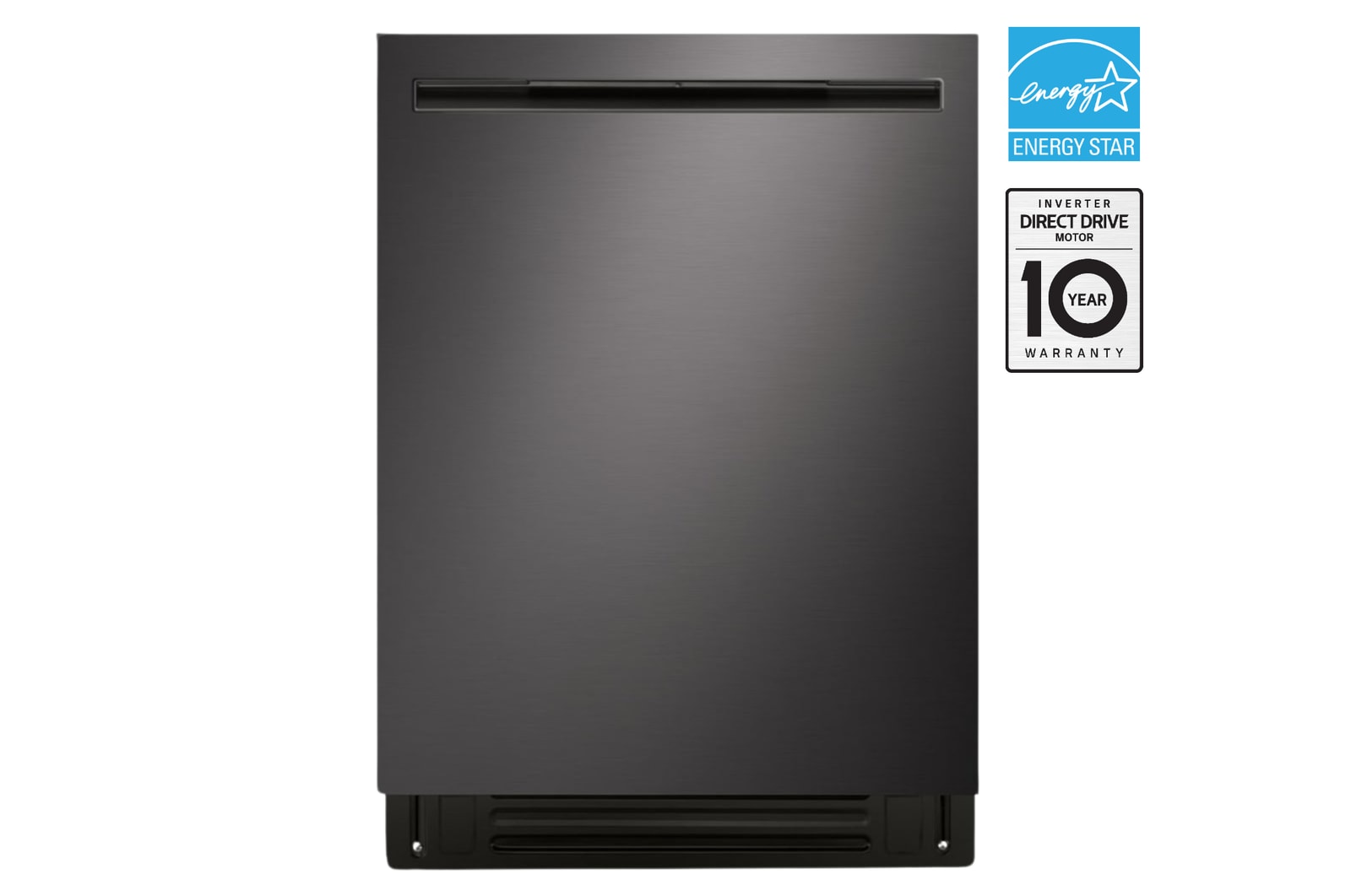 Front view of LG FlushFit™ Dishwasher | 24" 46 dB, QuadWash® Pro, AutoVentDry™, Adj. 3rd Rack, Floor Status Indicator Top Control, Stainless LDNPQ555D