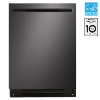 Front view of LG FlushFit™ Dishwasher | 24" 46 dB, QuadWash® Pro, AutoVentDry™, Adj. 3rd Rack, Floor Status Indicator Top Control, Stainless LDNPQ555D