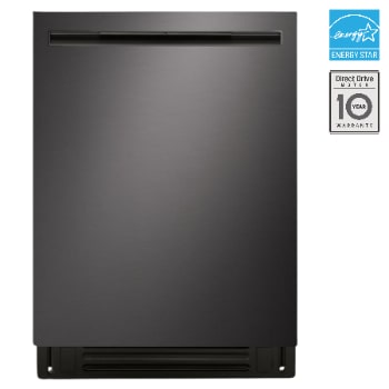 Front view of LG FlushFit™ Dishwasher | 24" 46 dB, QuadWash® Pro, AutoVentDry™, Adj. 3rd Rack, Floor Status Indicator Top Control, Stainless LDNPQ555D