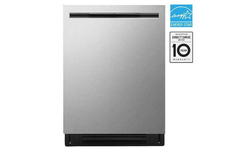 Front view of LG FlushFit™ Dishwasher | 24" 46 dB, QuadWash® Pro, AutoVentDry™, Adj. 3rd Rack, Floor Status Indicator Top Control, Stainless LDNPQ555S