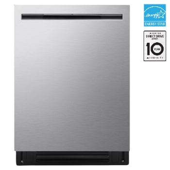 Front view of LG FlushFit™ Dishwasher | 24" 46 dB, QuadWash® Pro, AutoVentDry™, Adj. 3rd Rack, Floor Status Indicator Top Control, Stainless LDNPQ555S