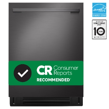 Front view of LG FlushFit™ Dishwasher | 24" 42 dB, TrueSteam® 1-Hour Wash&Dry QuadWash® Pro Dynamic Heat Dry™ with AutoVentDry™ Top Control, Black STS LDNTH753D
