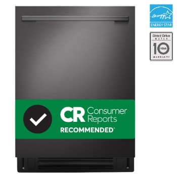 Front view of LG FlushFit™ Dishwasher | 24" 42 dB, TrueSteam® 1-Hour Wash&Dry  QuadWash® Pro Dynamic Heat Dry™ with AutoVentDry™  Top Control, Black STS LDNTH753D