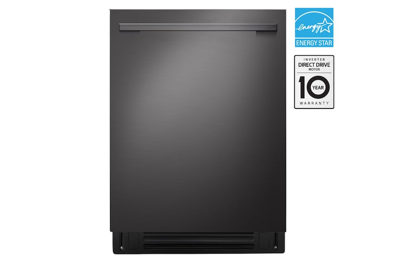 Front view of LG FlushFit™ Dishwasher | 24" 42 dB, TrueSteam® 1-Hour Wash&Dry QuadWash® Pro Dynamic Heat Dry™ with AutoVentDry™ Top Control, Black STS LDNTH753D