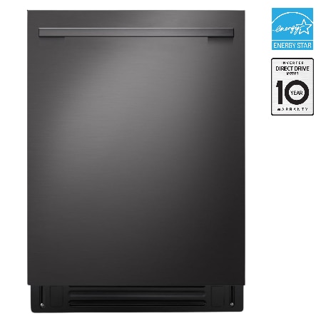 LG FlushFit Dishwasher | 24" 42 dB, TrueSteam 1-Hour Wash&Dry QuadWash Pro Dynamic Heat Dry with AutoVentDry Top Control, Black STS