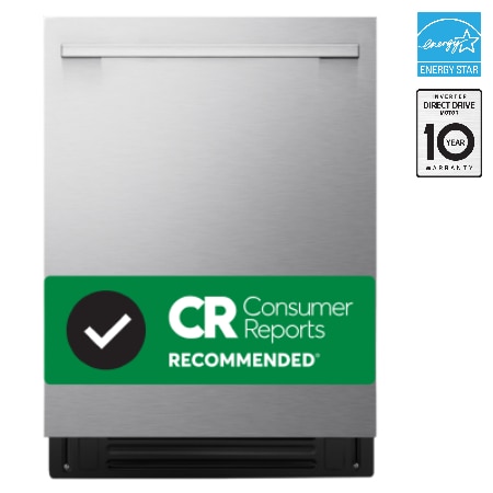 LG FlushFit Dishwasher | 24" 42 dB, TrueSteam, 1-Hour Wash&Dry, QuadWash Pro, Dynamic Heat Dry with AutoVentDry Top Control, Stainless