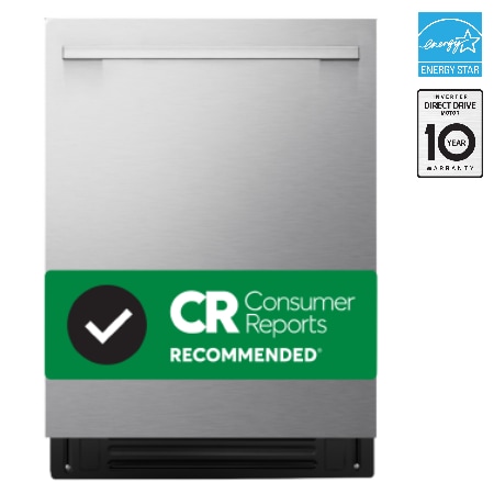 LG FlushFit Dishwasher | 24" 39 dB, Blastzone, 1-Hour Wash&Dry, TrueSteam, Dynamic Heat Dry with AutoVentDry Top Control, Stainless