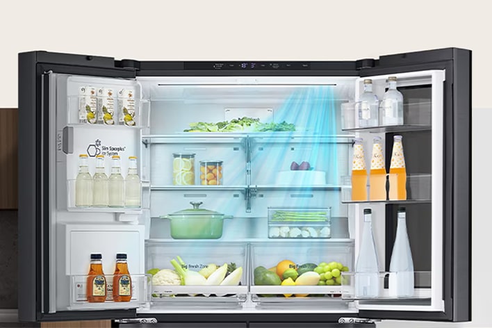 lg door cooling plus smart cooling system steady cold air fresher food in door compartments