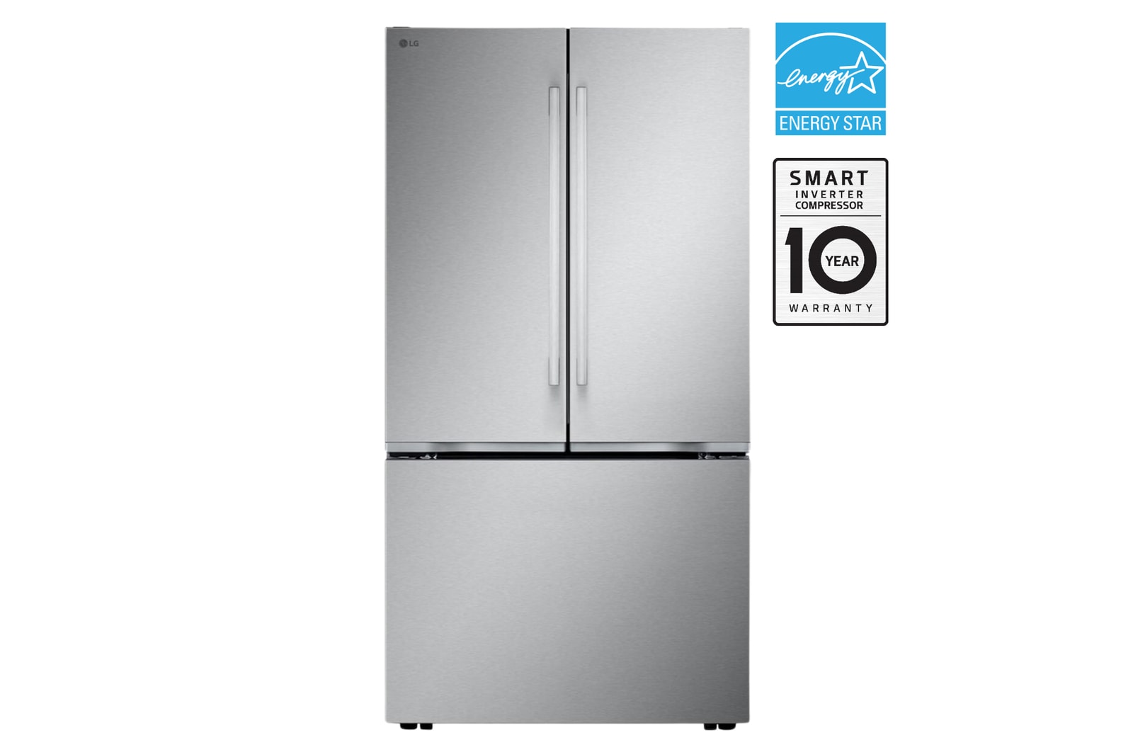 Front view of 36" 25 cu. ft. Zero Clearance™ Counter-Depth MAX® French 3-Door Refrigerator | Internal Water Dispenser | Ice Maker LF25BZH42S