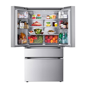 Front view of LG 36" 26 cu. ft. Standard-Depth MAX® French 4-Door Refrigerator | Internal Water Dispenser | Ice Maker with Full-Convert Drawer® with door open - LF30S8210S