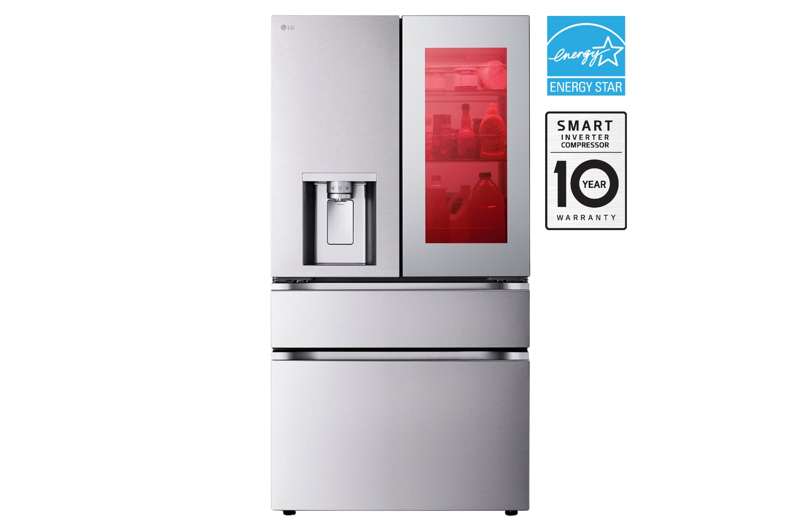 Front view of 36" 29 cu. ft. InstaView® Door-in-Door® with MyColor® Standard-Depth MAX® French Door | Dual Ice Maker with Mini Craft Ice® | Full-Convert Drawer® LF29S9775S