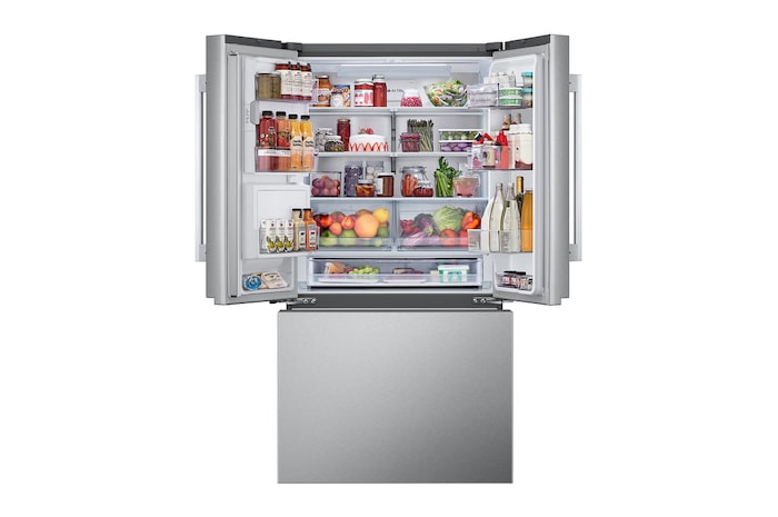 Front view of LG 36" 31 cu. ft. Standard-Depth MAX® French 3-Door Refrigerator | Ice & Water Dispenser | Dual Ice Maker with door open - LF24Z6330S