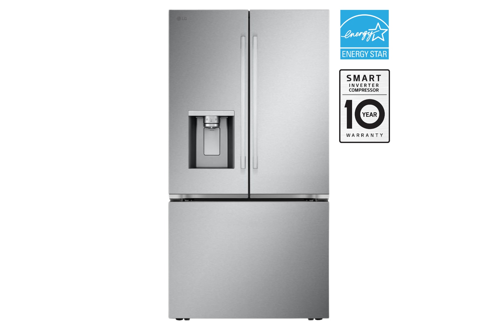 Front view of 36" 31 cu. ft. Standard-Depth MAX® French 3-Door Refrigerator | Ice & Water Dispenser | Dual Ice Maker LF31WSH63S