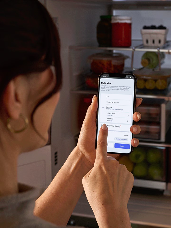 LG ThinQ WiFi smart connectivity feature allowing remote control, extra ice making, door‑open alerts, and voice assistant compatibility with Google Assistant and Amazon Alexa