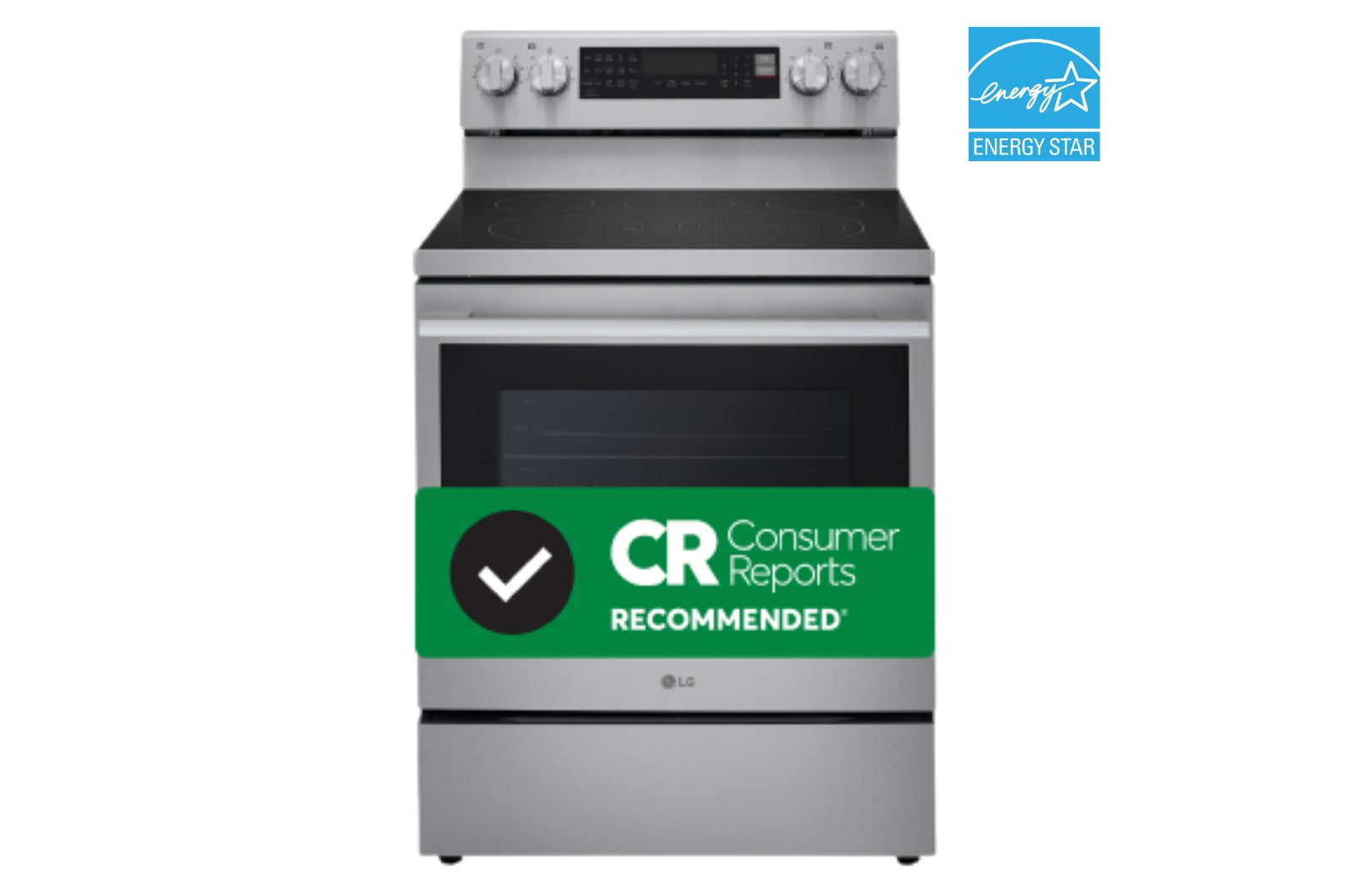 Front view of 30" Elec. 6.3 cu. ft. Range | Probake Convection<sup>®</sup>, Air Fry, InstaView<sup>®</sup>, SelfClean, EasyClean<sup>®</sup>& Smart, Stainless, Freestanding LREN6325XE
