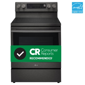 Front view of 30" Elec. 6.3 cu. ft. Range | Probake Convection®, Air Fry, InstaView®, SelfClean, EasyClean® & Smart, Black Stainless, Freestanding LREN6325ZE