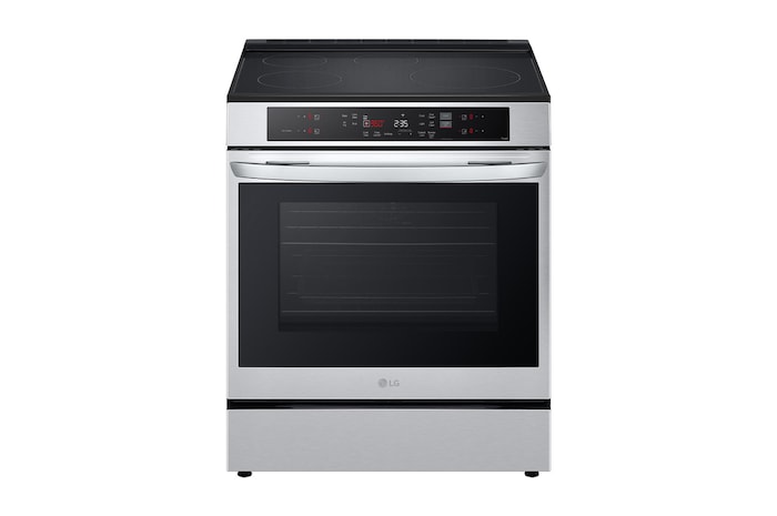 Front view of LG 30" Induction 6.3 cu ft. Range | True Convection, Air Fry , SelfClean, EasyClean®& Smart, Stainless, Slide-in, LSIL6332XE