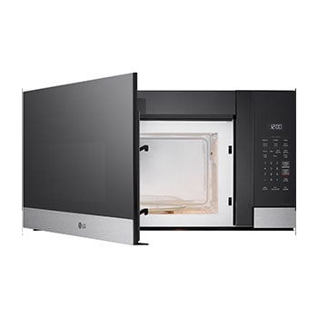 Front view of LG 1.7 cu ft. Over the Range Microwave Oven | 300 CFM Ventilation, Auto Cook Settings & EasyClean®, Stainless with door open - MVEM1720Y
