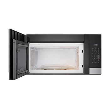 Front view of LG 1.7 cu ft. Over the Range Microwave Oven | 300 CFM Ventilation, Auto Cook Settings & EasyClean®, Stainless with door open - MVEM1720Y