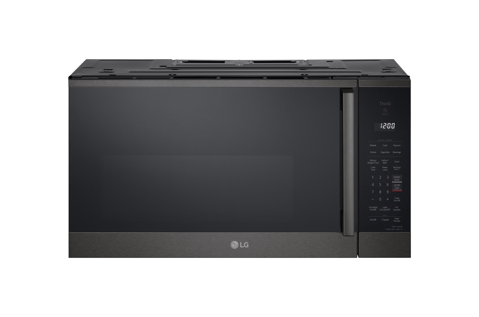 Front view of 1.8 cu ft.Over the Range Microwave Oven | Sensor Cook, Auto Cook, 300 CFM Ventilation, EasyClean®& Smart, Black Stainless MVEM1825Z