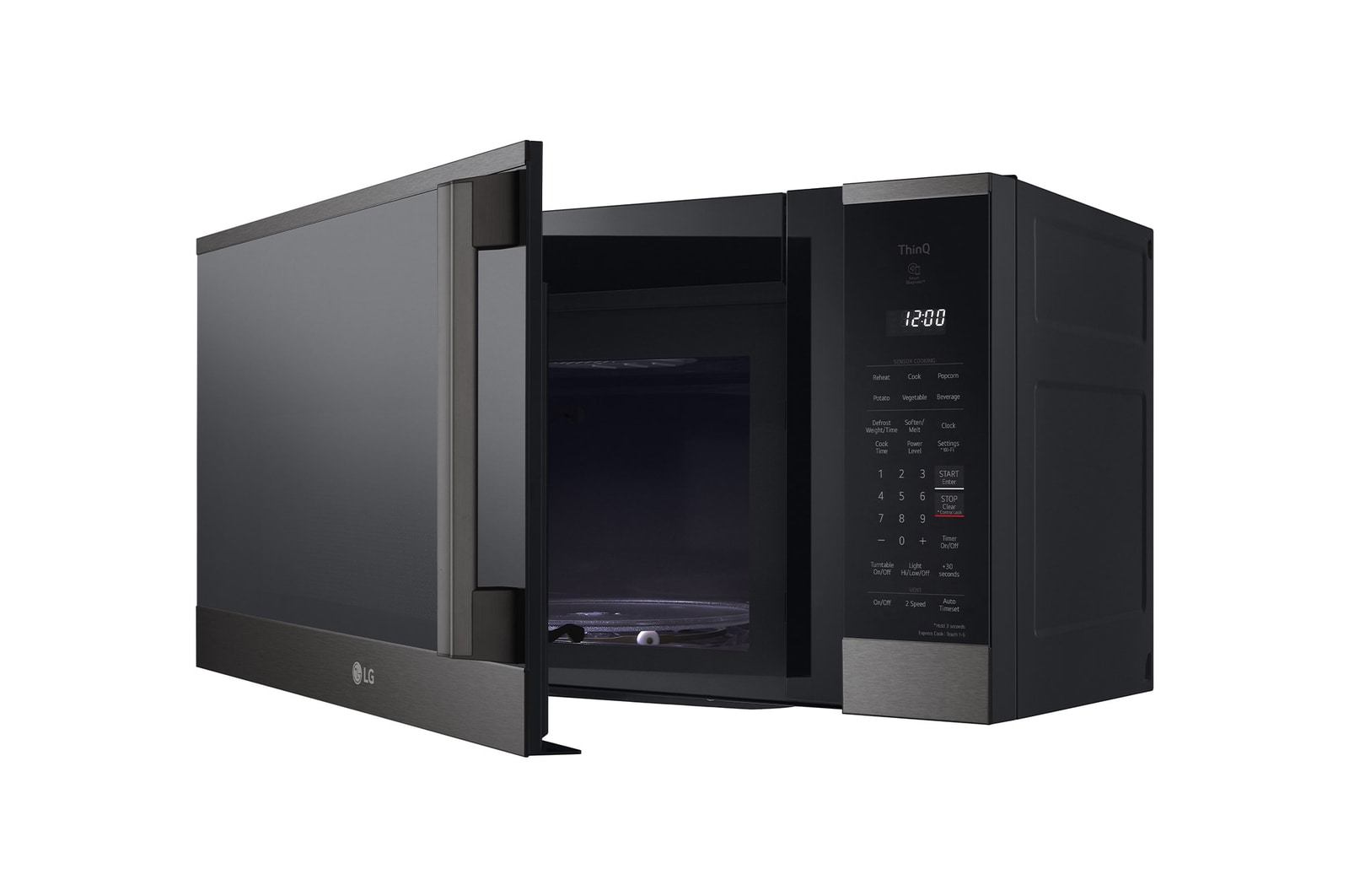 LG 1.8 cu ft.Over the Range Microwave Oven | Sensor Cook, Auto Cook, 300 CFM Ventilation, EasyClean®& Smart, Black Stainless, MVEM1825Z