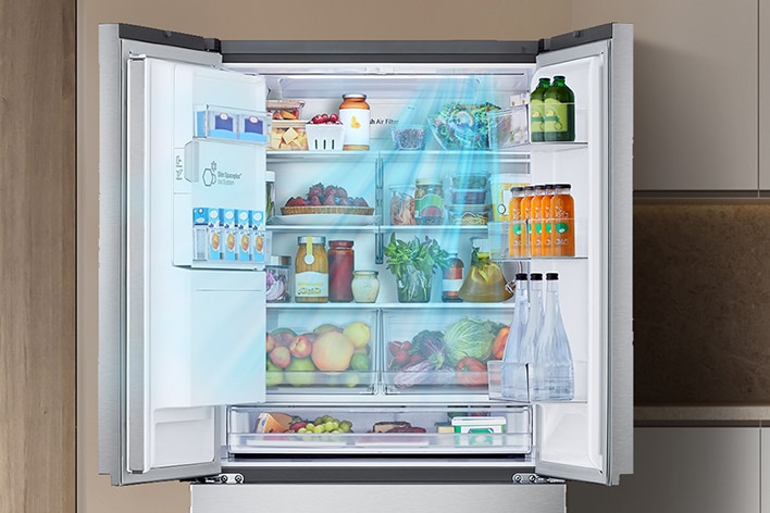 lg door cooling plus smart cooling system steady cold air fresher food in door compartments