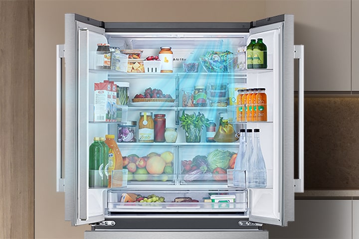 lg door cooling plus smart cooling system steady cold air fresher food in door compartments