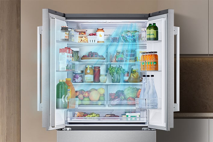 lg door cooling plus smart cooling system steady cold air fresher food in door compartments