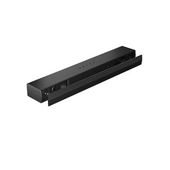 45-degree-angle view of soundbar with grill part apart