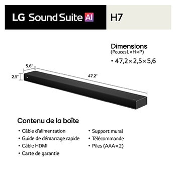 LG Barre de son H7 du système Sound Suite : Barre de son tout-en-un pour un son spatial 9.1.6 – dotée de la technologie Dolby Atmos FlexConnect, H7