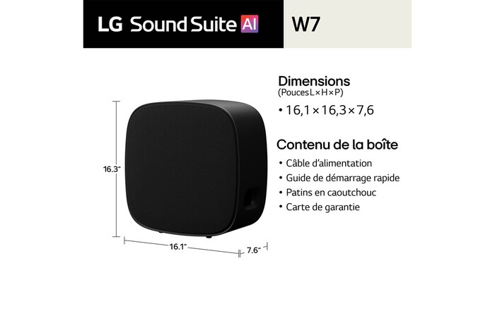 LG Caisson de basses W7 du système Sound Suite : Caisson de basses sans fil pour des basses profondes et immersives, W7