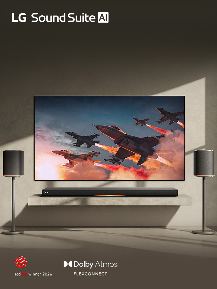 An aerial perspective of the LG Soundbar's Center Up firing speaker.
