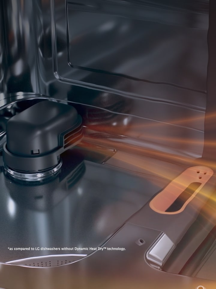 Dishwasher interior with Dynamic Heat Dry™ airflow circulating for enhanced drying performance